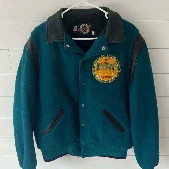 Vintage Dehen‎ MacTarnahan's Ale Wool Leather Varsity Jacket Men's M 1992 Rare - Picture 1 of 15